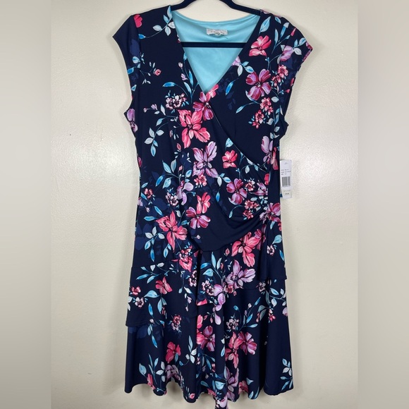 Signature by Robbie Bee Blue and Pink Asymmetrical Sundress - Picture 1 of 8